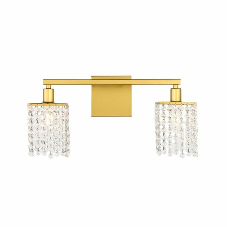 CLING Phineas 2 Light Brass & Clear Crystals Wall Sconce CL1543772